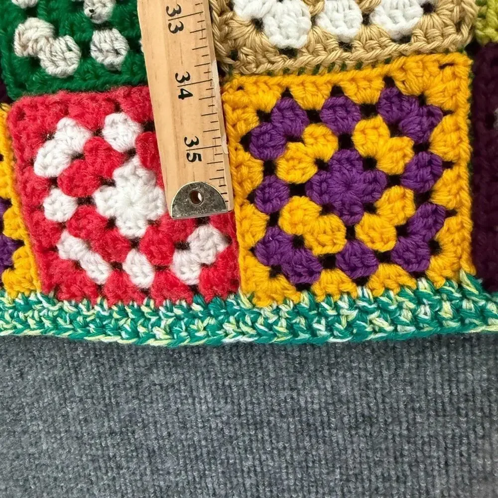 Crochet Granny Square Baby Blanket Small Ivory Multicolor Handmade 33X38 Afghan